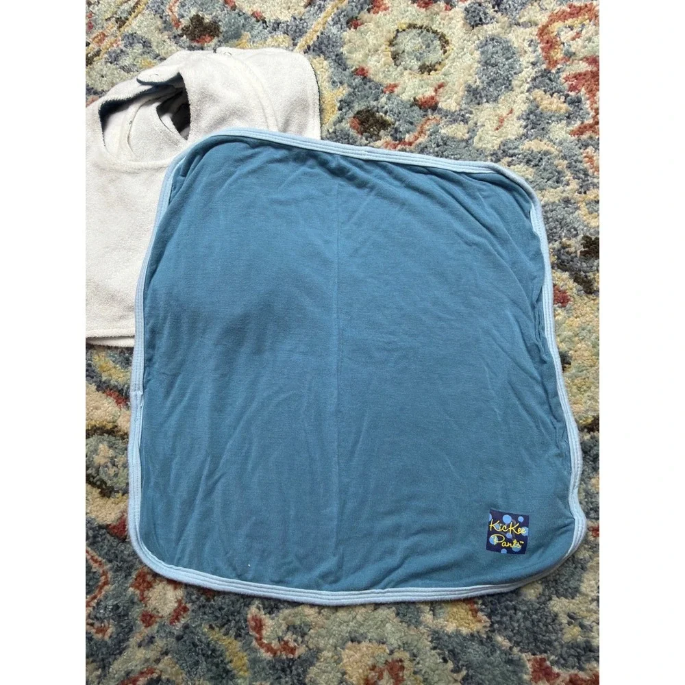 Kickee Pants Bibs and Lovey Bundle Baby Boys Blue Green Sharks Cows Bamboo Soft